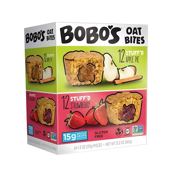 Bobo's Stuff'D Gluten-Free Oat Bites, Apple Pie/Strawberry, 1.3 Oz., 24/Carton (510) 3 Bobo's Stuff'D Gluten-Free Oat Bites, Apple Pie/Strawberry, 1.3 Oz., 24/Carton (510)