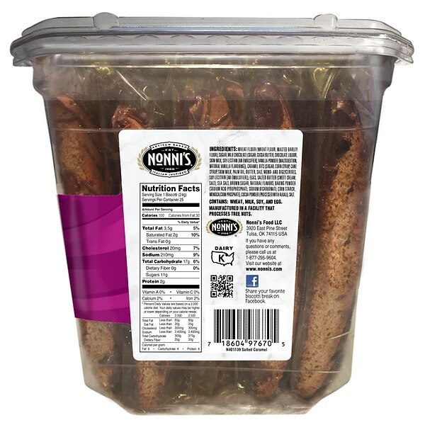 Nonni's Individually Wrapped Salted Caramel Italian Cookies, .86oz Value Pack Of 25 In A 21.5oz Tub 4 Nonni's Individually Wrapped Salted Caramel Italian Cookies, .86oz Value Pack Of 25 In A 21.5oz Tub - Image 2