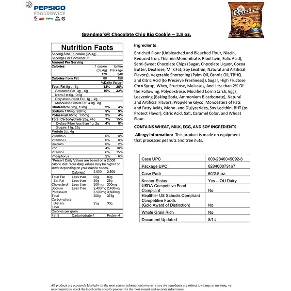 Grandma's® Homestyle Chocolate Chip Cookies; 2.5 Oz. Bags, 60 Bags/Box 4 Grandma's® Homestyle Chocolate Chip Cookies; 2.5 Oz. Bags, 60 Bags/Box - Image 2