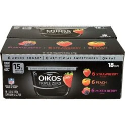 Dannon Oikos Triple Zero Blended Greek Nonfat Yogurt Variety Pack, 5.3 Oz., 18/Pack (902-00027)