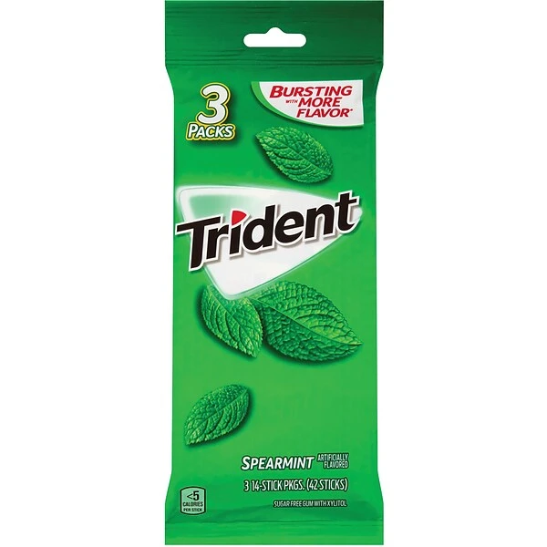 Trident Sugar Free Spearmint Gum, 14 Pieces/Pack, 3/Pack (304-00047) 3 Trident Sugar Free Spearmint Gum, 14 Pieces/Pack, 3/Pack (304-00047)