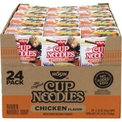 NISSIN Cup Noodles Chicken Flavor Ramen Noodle Soup, 2.25 Oz, 24 Count (220-00498)