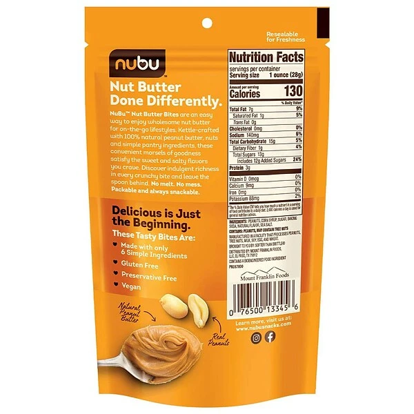 Nubu Nut Butter Bites With Peanuts, 6 Oz., 6/Case (NU67000) 3 Nubu Nut Butter Bites With Peanuts, 6 Oz., 6/Case (NU67000)