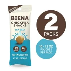 Biena Rasted Sea Salt Chickpeas, 1.2 Oz., 20 Bags/Pack, 2/Pack (307-00243)
