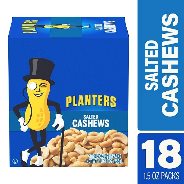 Planters Salted Cashews, 1.5 Oz., 18 Bags/Pack (209-00626) 3 Planters Salted Cashews, 1.5 Oz., 18 Bags/Pack (209-00626)
