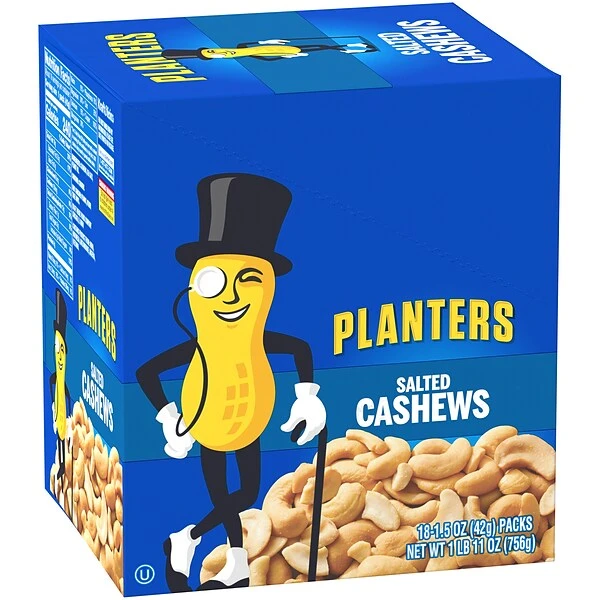 Planters Salted Cashews, 1.5 Oz., 18 Bags/Pack (209-00626) 4 Planters Salted Cashews, 1.5 Oz., 18 Bags/Pack (209-00626) - Image 2