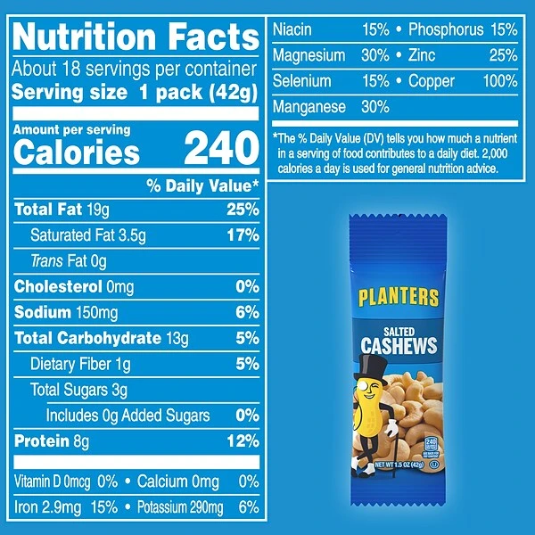 Planters Salted Cashews, 1.5 Oz., 18 Bags/Pack (209-00626) 10 Planters Salted Cashews, 1.5 Oz., 18 Bags/Pack (209-00626) - Image 8