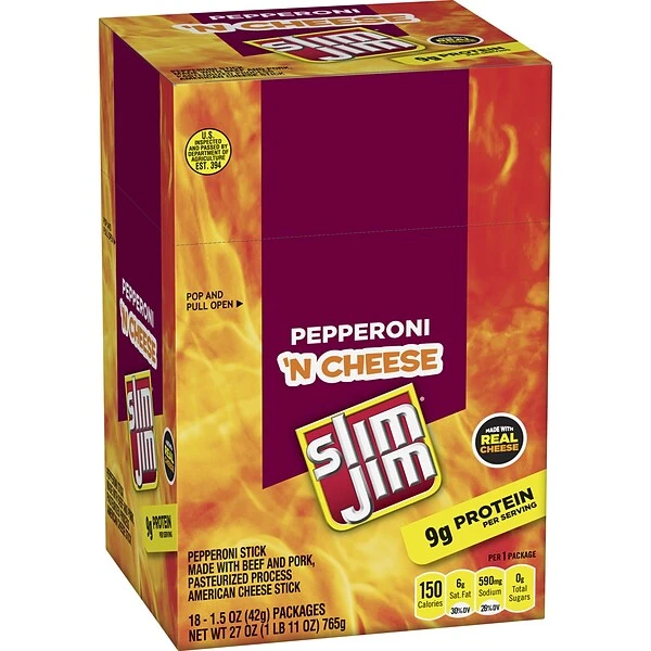 Slim Jim Pepperoni And Cheese, 1.5 Oz, 18 Count 3 Slim Jim Pepperoni And Cheese, 1.5 Oz, 18 Count