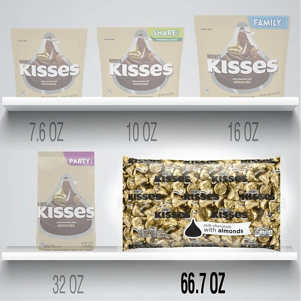 HERSHEY'S KISSES Gold Foil Milk Chocolate With Almonds Pieces, 66.7 Oz., 400/Bag (HEC62083) 7 HERSHEY'S KISSES Gold Foil Milk Chocolate With Almonds Pieces, 66.7 Oz., 400/Bag (HEC62083) - Image 5