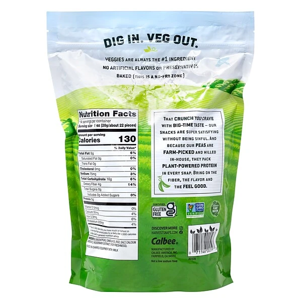 Harvest Snaps Gluten Free Green Pea Chips, 14 Oz., (220-02053) 3 Harvest Snaps Gluten Free Green Pea Chips, 14 Oz., (220-02053)