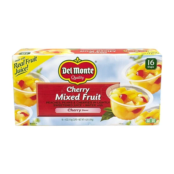 Del Monte Cherry Mixed Fruit Cups, 4 Oz, 16 Count (220-00745) 3 Del Monte Cherry Mixed Fruit Cups, 4 Oz, 16 Count (220-00745)