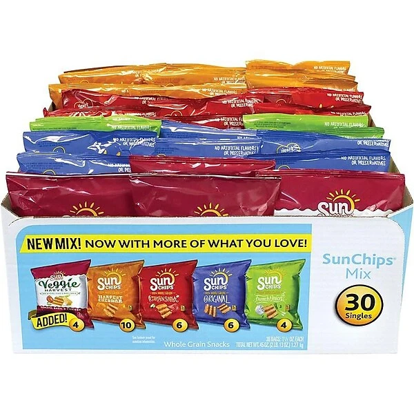 Sunchips Chips, Variety, 1.5 Oz., 30/Carton (295-00009) 3 Sunchips Chips, Variety, 1.5 Oz., 30/Carton (295-00009)