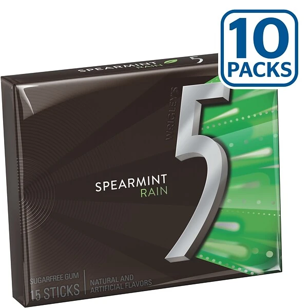 5 Gum Sugar Free Gum, Spearmint Rain, 10/Box (WMW51404) 3 5 Gum Sugar Free Gum, Spearmint Rain, 10/Box (WMW51404)