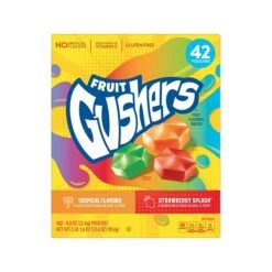 Betty Crocker Fruit Gushers Flavored Snacks, Strawberry Splash/Tropical Flavors, 33.6 Oz., 42 Pouches/Pack (14698)
