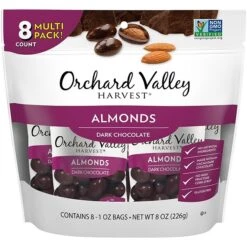 Orchard Valley Harvest Dark Chocolate Covered Almonds, 8 Oz., 8 Bags/Pack (JOH13653)